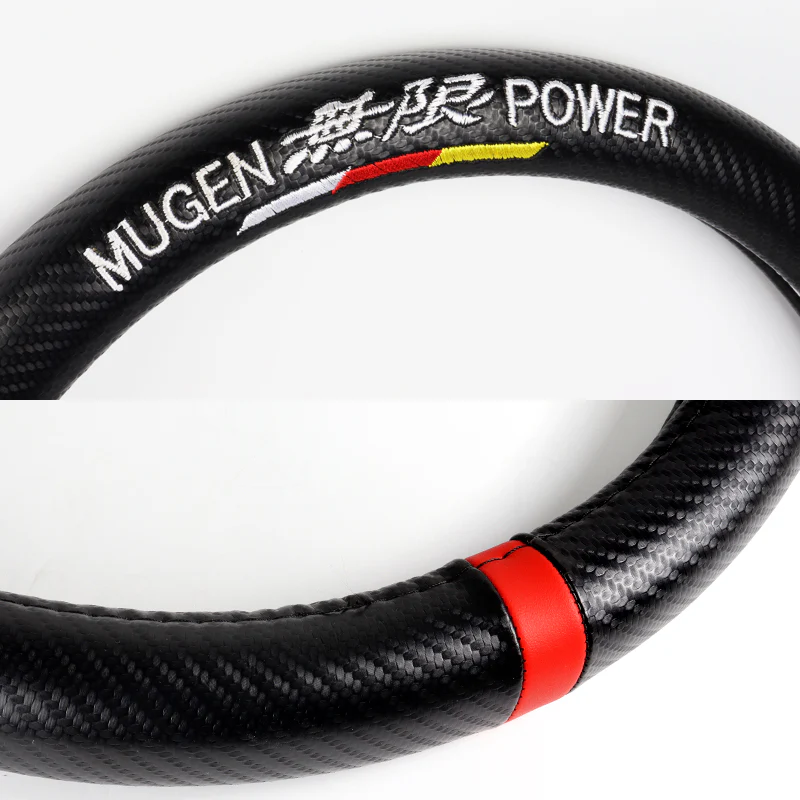 For all MUGEN Power 15" Diameter Car Steering Wheel Cover Carbon Fiber Look Leather X1 - Image 7
