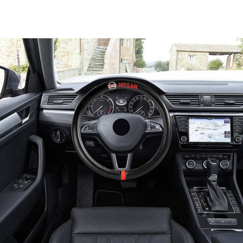 For all Nissan NISMO 15" Diameter Car Steering Wheel Cover Carbon Fiber Look Leather X1 - Image 3