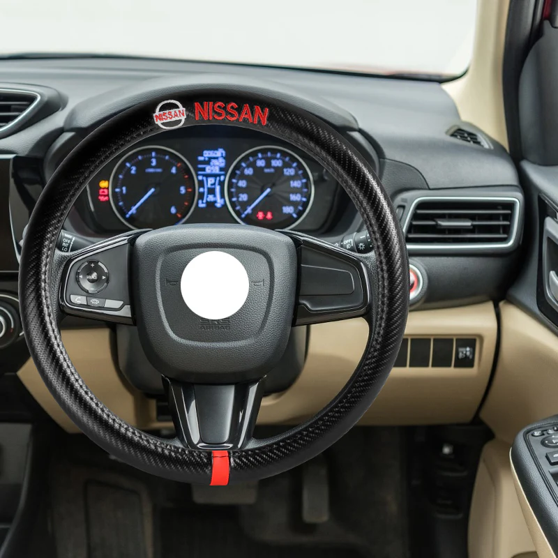 For all Nissan NISMO 15" Diameter Car Steering Wheel Cover Carbon Fiber Look Leather X1 - Image 8