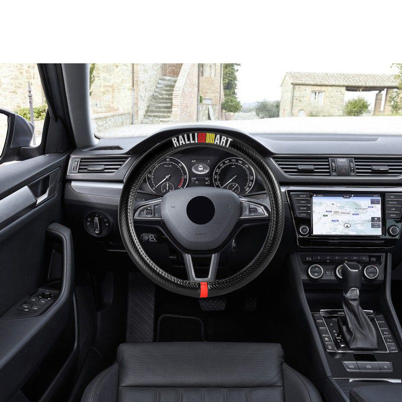 For all RALLIART MITSUBISHI 15" Diameter Car Steering Wheel Cover Carbon Fiber Look Leather X1 - Image 3
