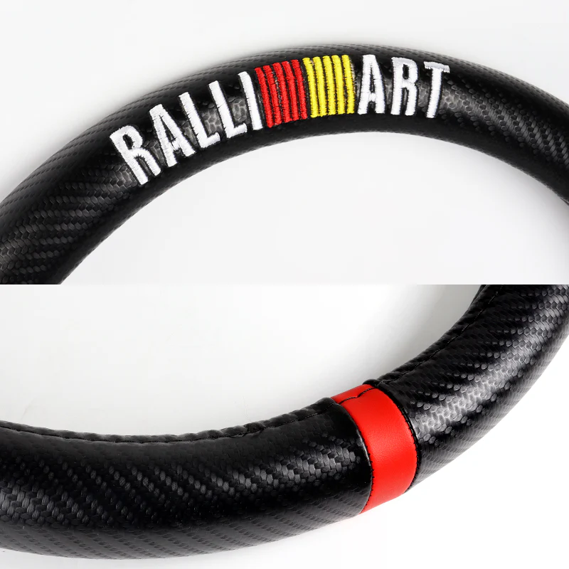 For all RALLIART MITSUBISHI 15" Diameter Car Steering Wheel Cover Carbon Fiber Look Leather X1 - Image 7