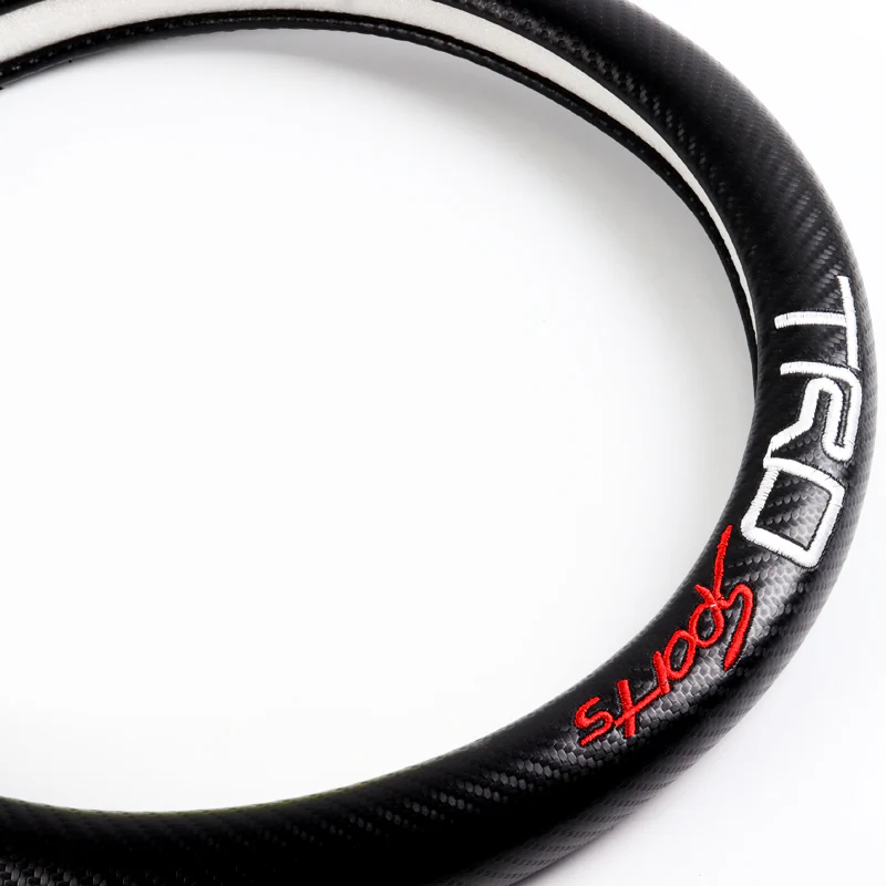 For TRD Sports 15" Diameter Car Steering Wheel Cover Carbon Fiber Look Leather X1 - Image 2