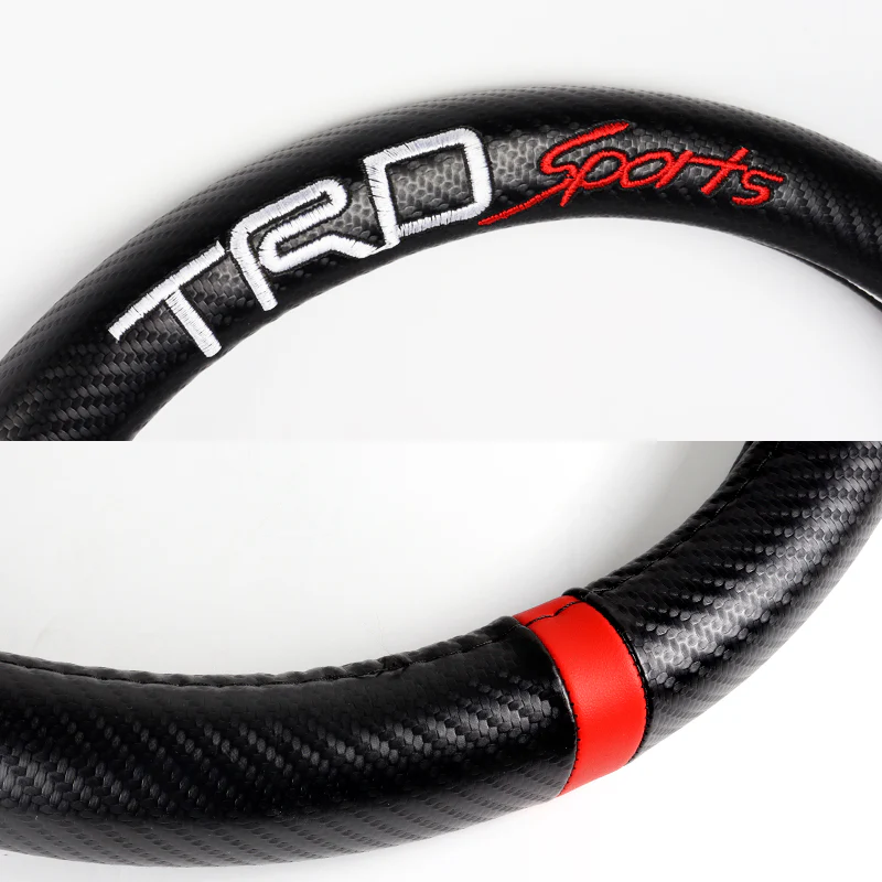 For TRD Sports 15" Diameter Car Steering Wheel Cover Carbon Fiber Look Leather X1 - Image 5
