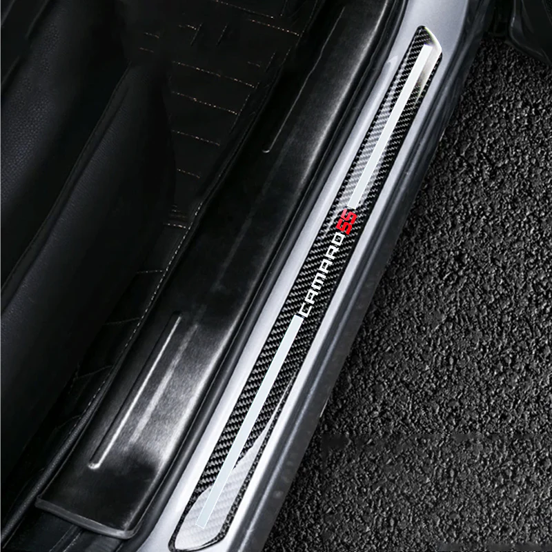 For CAMARO SS Carbon Fiber Car Door Welcome Plate Sill Scuff Cover Panel Sticker 2PCS Set - Image 2