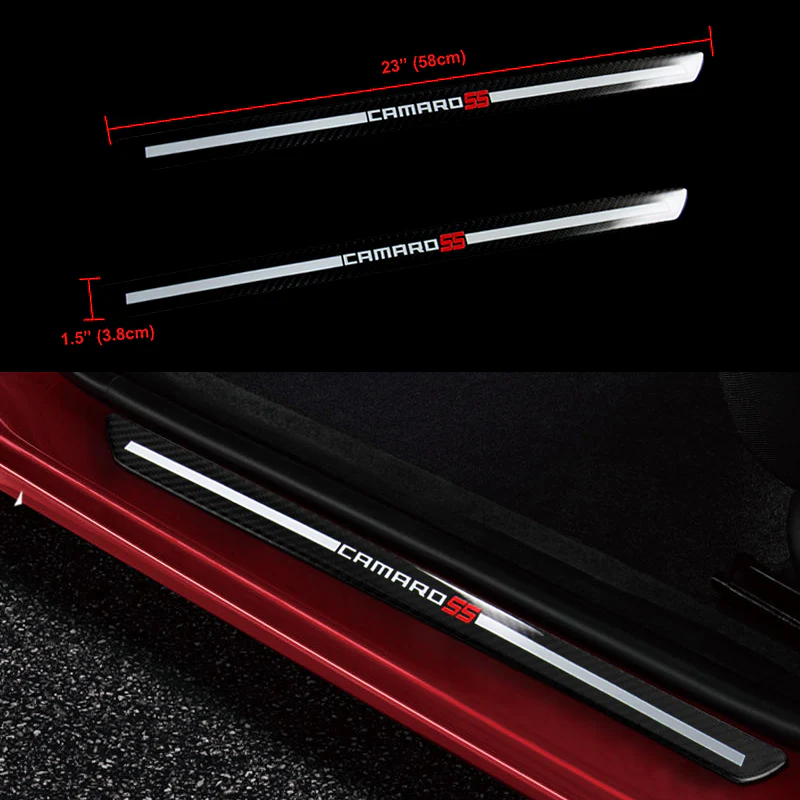 For CAMARO SS Carbon Fiber Car Door Welcome Plate Sill Scuff Cover Panel Sticker 2PCS Set - Image 3