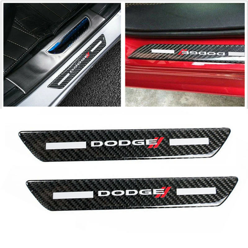 For Dodge Carbon Fiber Car Door Welcome Plate Sill Scuff Cover Decal Sticker 4pc Set - Image 4