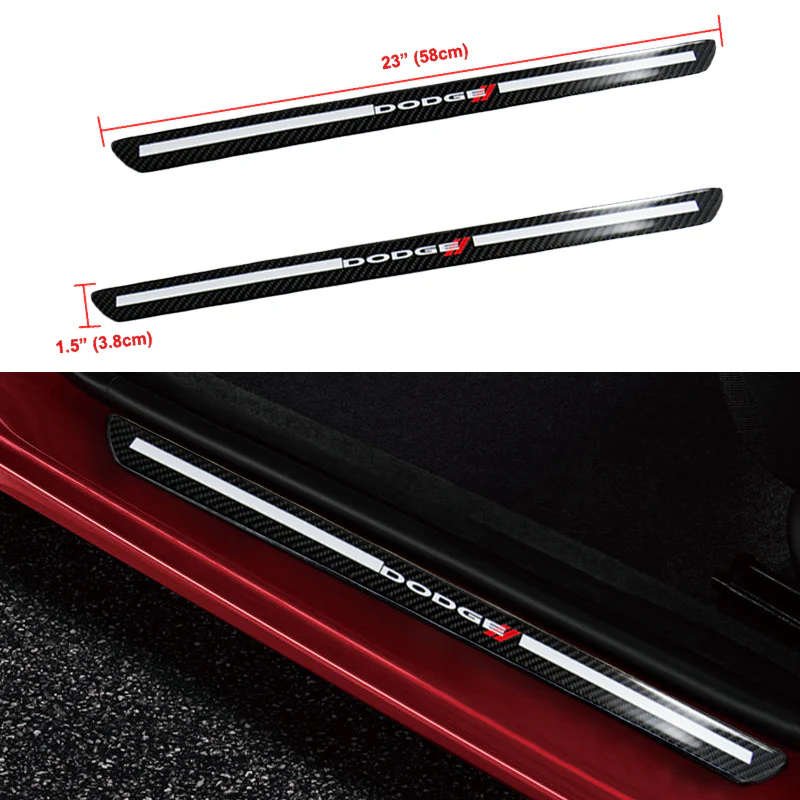 For Dodge Carbon Fiber Car Door Welcome Plate Sill Scuff Cover Decal Sticker 4pc Set - Image 6