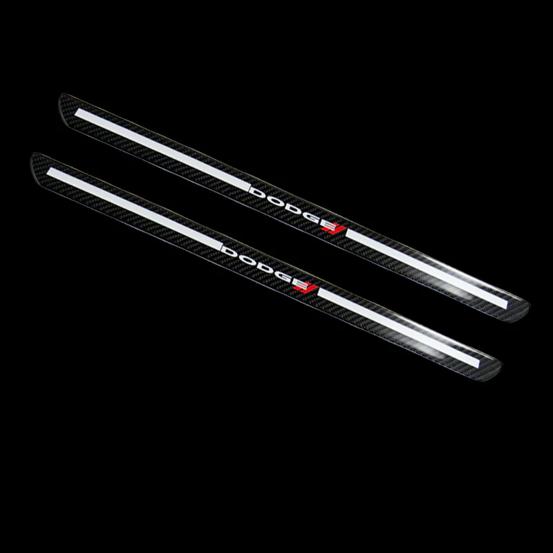 For Dodge Carbon Fiber Car Front Door Welcome Plate Sill Scuff Cover Decal Sticker 2pc Set - Image 2
