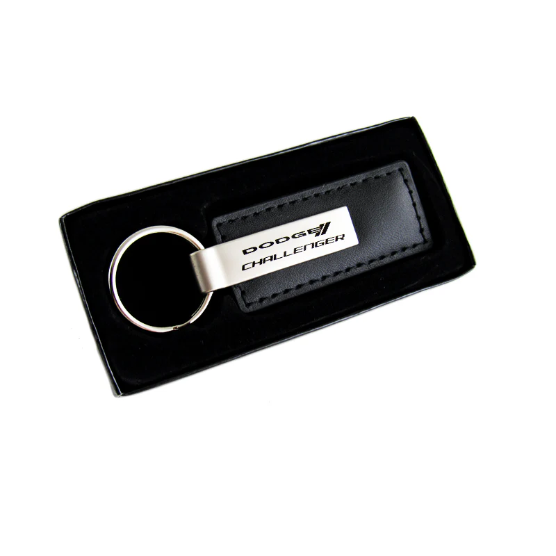 For Dodge Challenger Key Ring Black Leather Rectangular Keychain - KC1540.CHA - Image 2