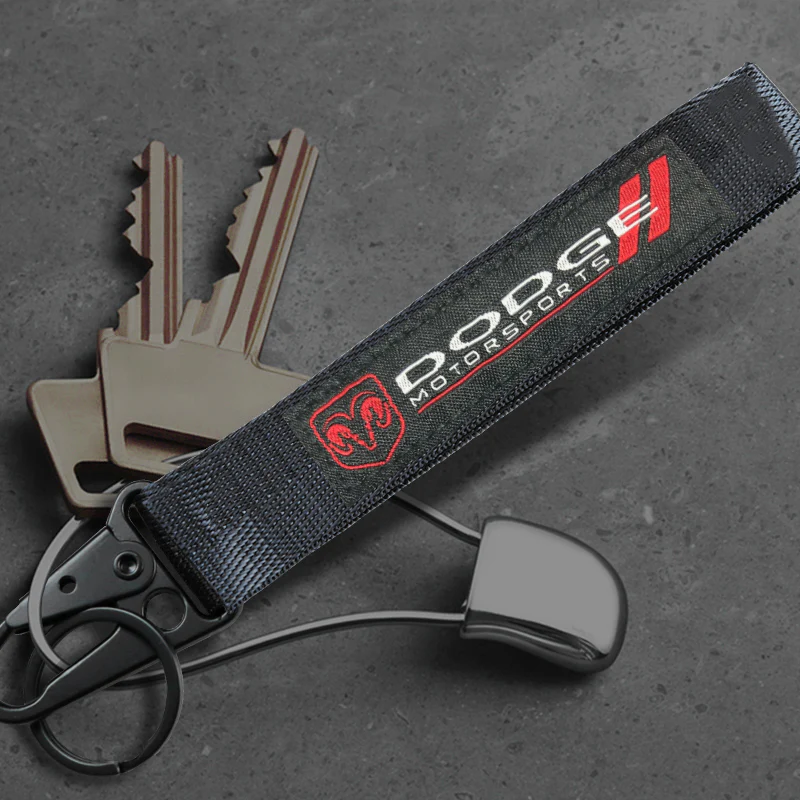 For Dodge Racing Logo Keychain Metal Key Ring Hook Black Strap Nylon Lanyard - Image 2