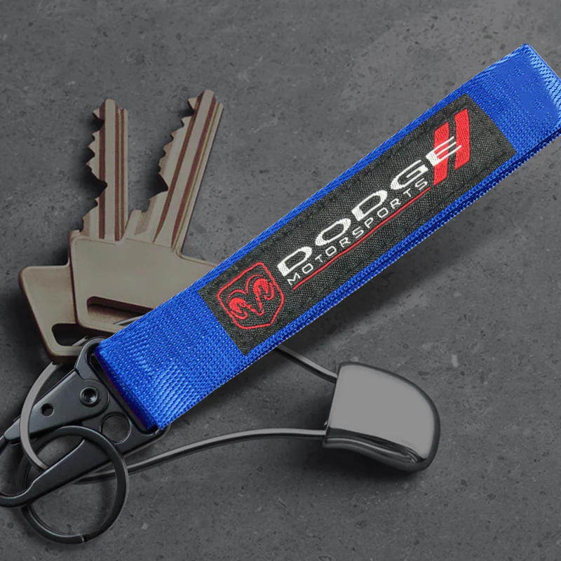 For Dodge Racing Logo Keychain Metal Key Ring Hook Blue Strap Nylon Lanyard - Image 2