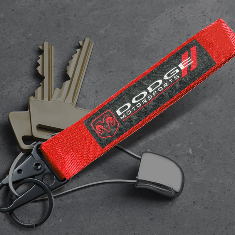 For Dodge Racing Logo Keychain Metal Key Ring Hook Red Strap Nylon Lanyard - Image 3