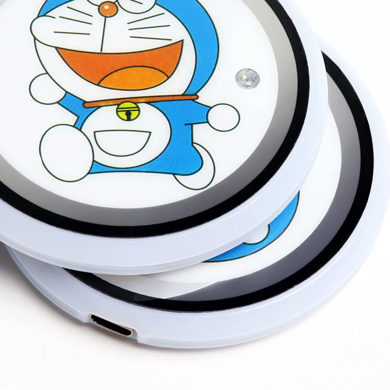For DORAEMON Switchable 7 Color LED Cup Holder Car Button Mat Atmosphere Light 2PCS - Image 3