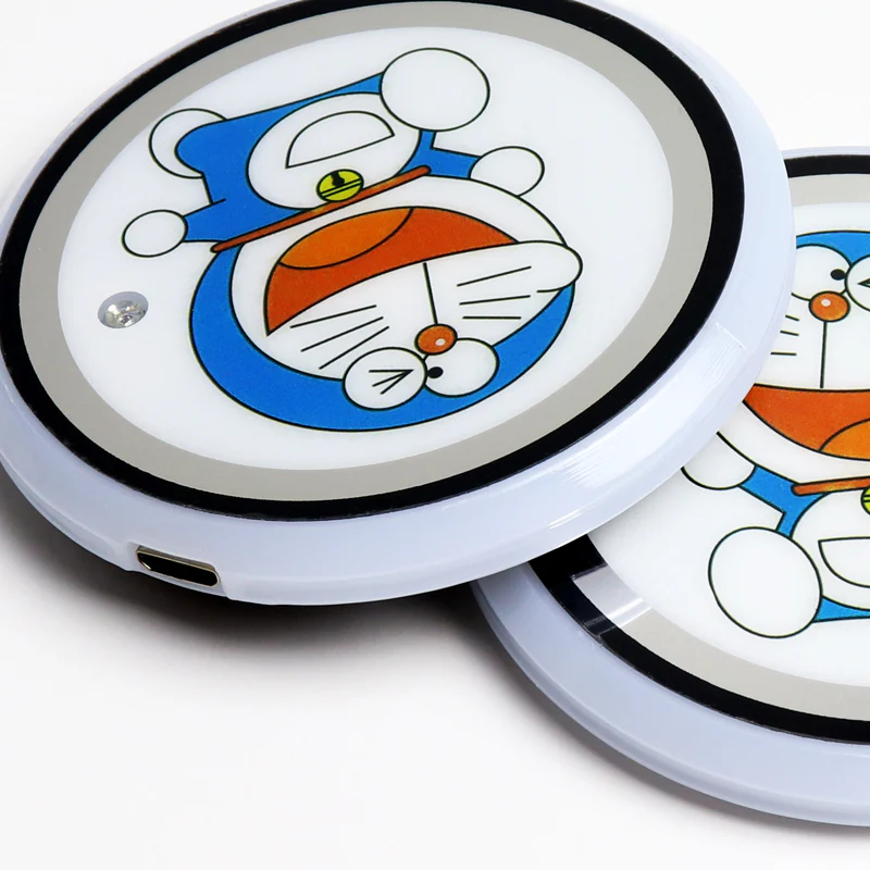 For DORAEMON Switchable 7 Color LED Cup Holder Car Button Mat Atmosphere Light 2PCS - Image 5