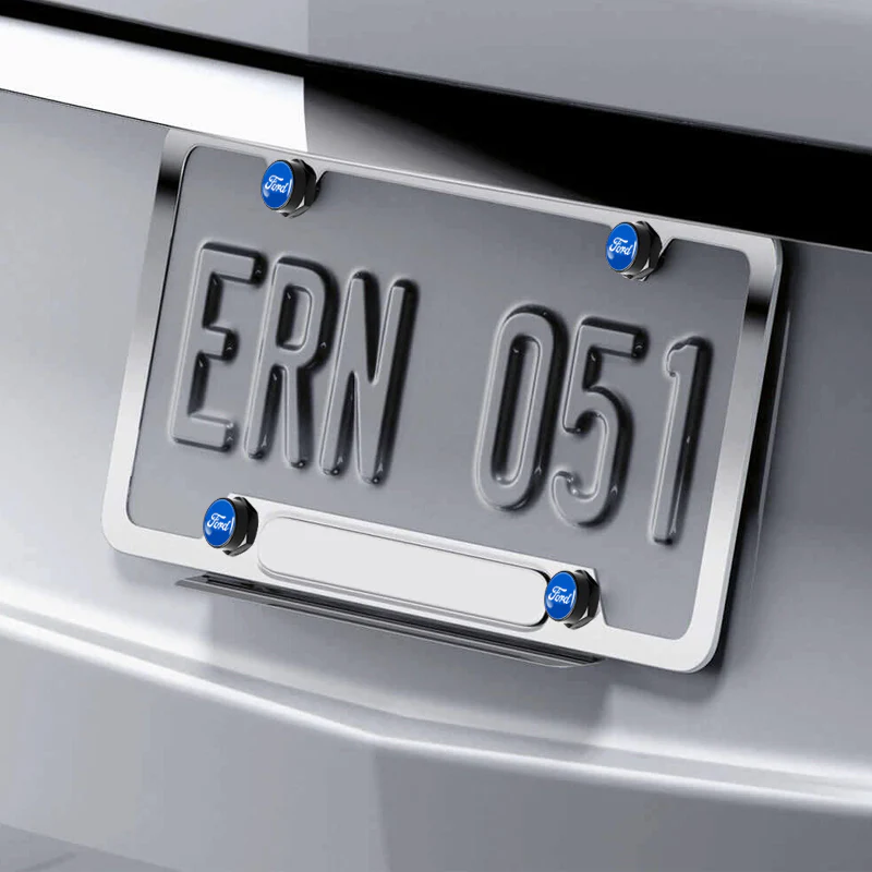 For FORD Black/Blue Car License Plate Frame Security Screw Bolt Caps Covers 4pcs - Image 4
