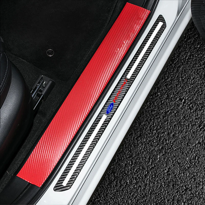 For Ford Carbon Fiber Car Front Door Welcome Plate Sill Scuff Cover Panel Sticker 2PCS Set - Image 4