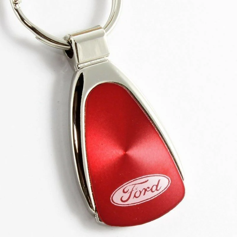 For FORD Logo Authentic Metal Chrome Red Tear Drop Key Chain Ring Fob - Image 2