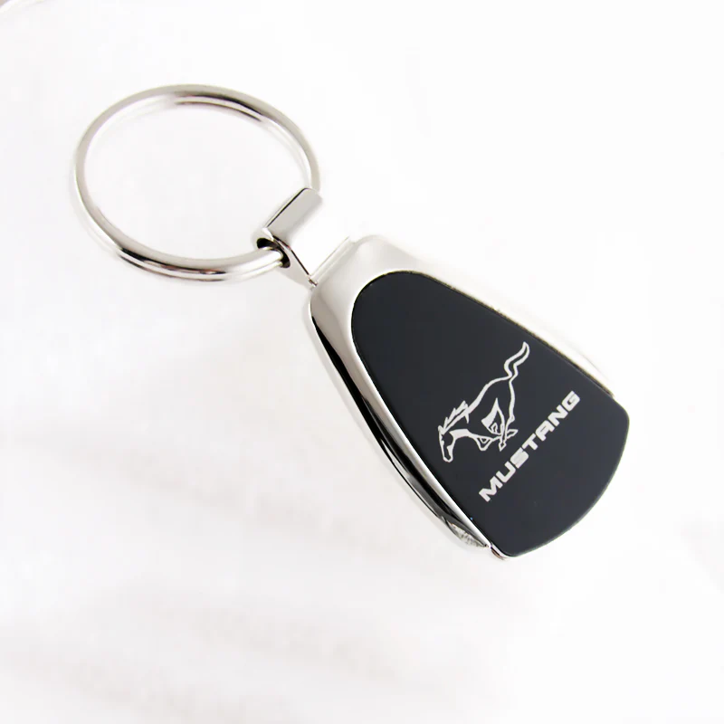 For Ford Mustang Logo Authentic Metal Chrome Black Tear Drop Key Chain Ring Fob - Image 2