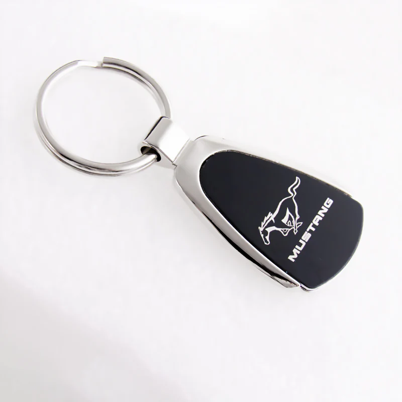 For Ford Mustang Logo Authentic Metal Chrome Black Tear Drop Key Chain Ring Fob - Image 4