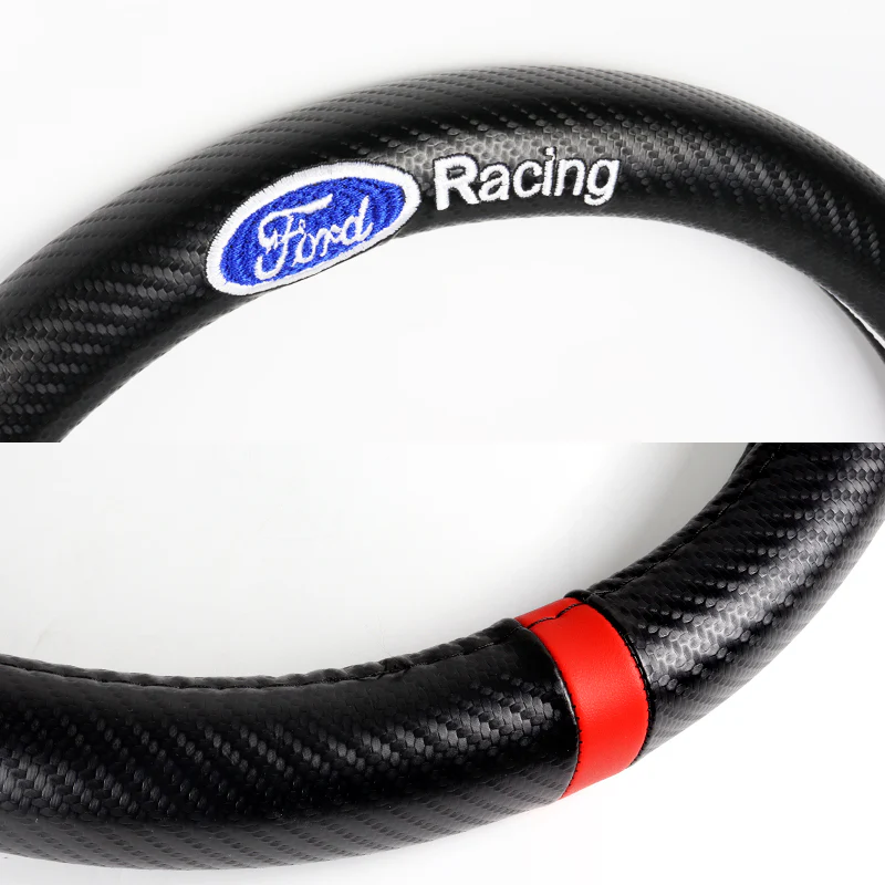 For FORD RACING 15" Diameter Car Steering Wheel Cover Carbon Fiber Look Leather X1 - Image 7