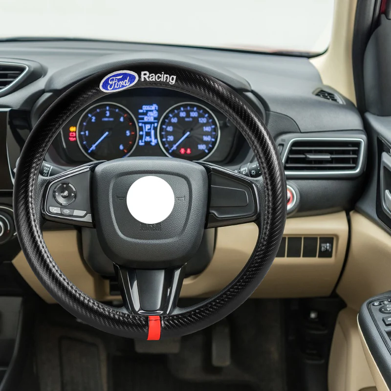 For FORD RACING 15" Diameter Car Steering Wheel Cover Carbon Fiber Look Leather X1 - Image 8
