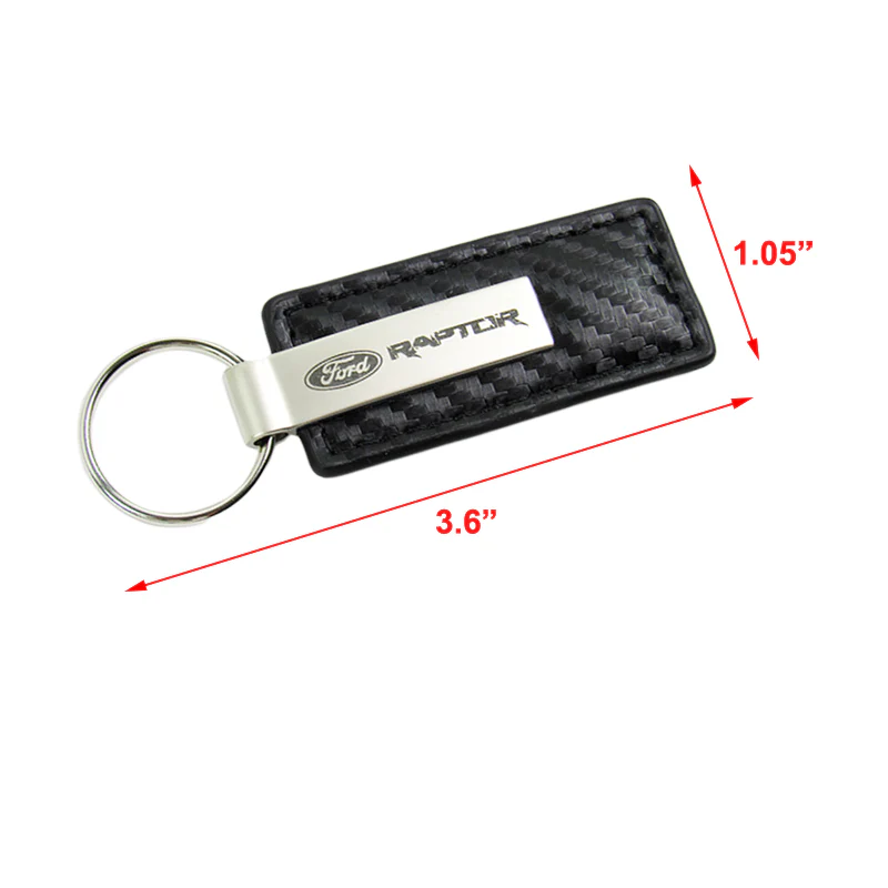 For Ford Raptor Rectangle Carbon Fiber Leather Chrome Key Fob Keyring Keychain - Image 2