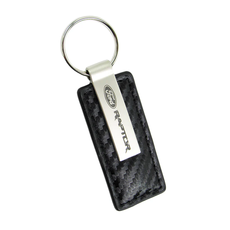 For Ford Raptor Rectangle Carbon Fiber Leather Chrome Key Fob Keyring Keychain - Image 3