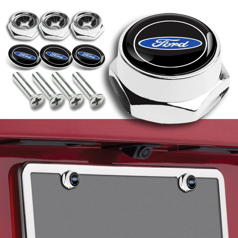 For FORD Silver Car License Plate Frame Security Screw Bolt Caps Covers 4PCS Set - Image 2