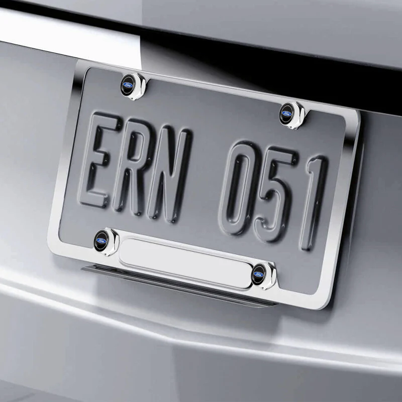 For FORD Silver Car License Plate Frame Security Screw Bolt Caps Covers 4PCS Set - Image 4