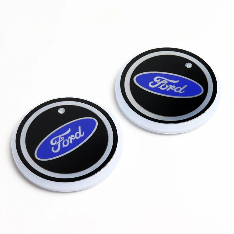 For FORD Switchable 7 Color LED Cup Holder Car Button Mat Atmosphere Light 2PCS - Image 2
