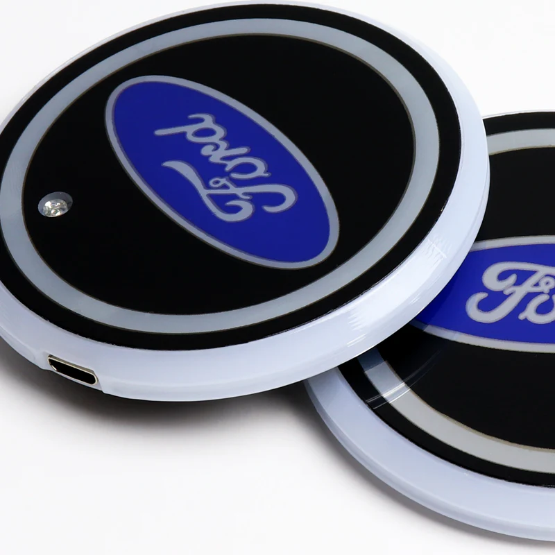 For FORD Switchable 7 Color LED Cup Holder Car Button Mat Atmosphere Light 2PCS - Image 3