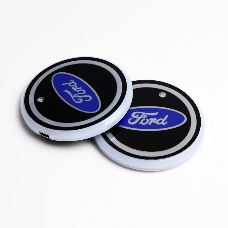 For FORD Switchable 7 Color LED Cup Holder Car Button Mat Atmosphere Light 2PCS - Image 5