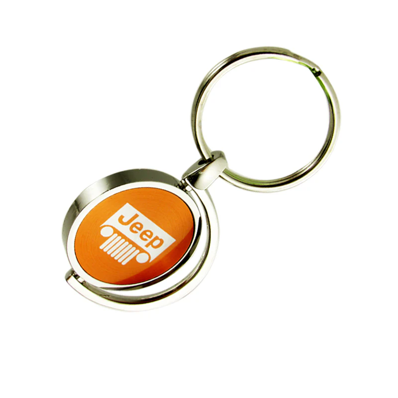 For GENUINE JEEP Logo Orange Metal Chrome Spinner Key Chain Ring Fob New - Image 2