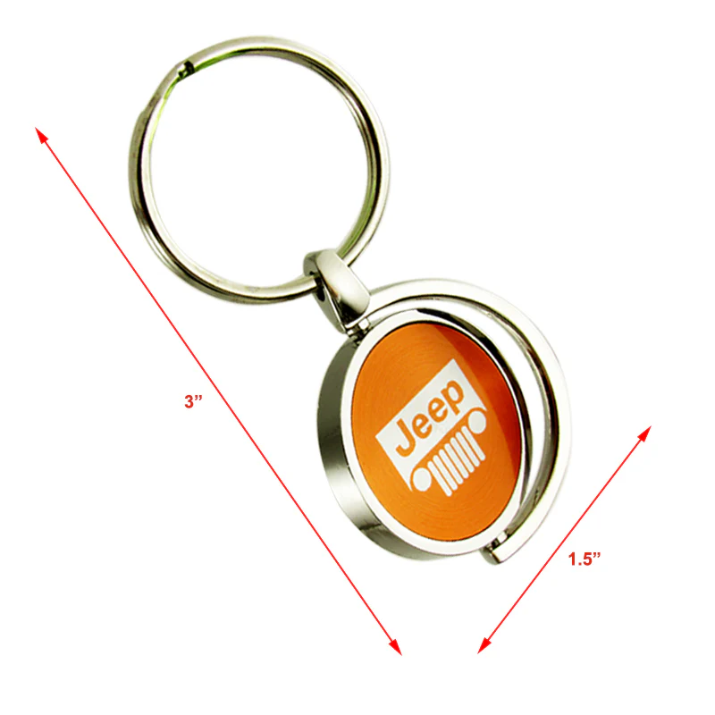 For GENUINE JEEP Logo Orange Metal Chrome Spinner Key Chain Ring Fob New - Image 3