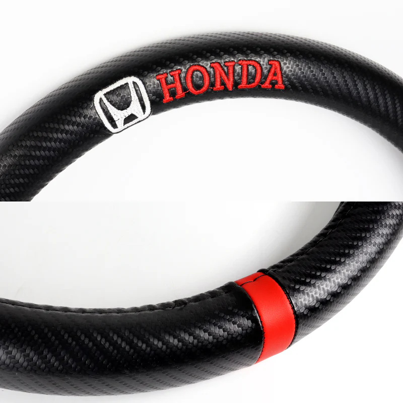 For Honda 15" Diameter Car Steering Wheel Cover Carbon Fiber Look Leather X1 - Image 5