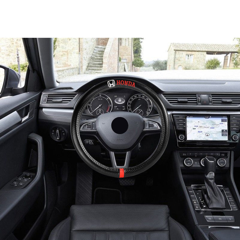 For Honda 15" Diameter Car Steering Wheel Cover Carbon Fiber Look Leather X1 - Image 8