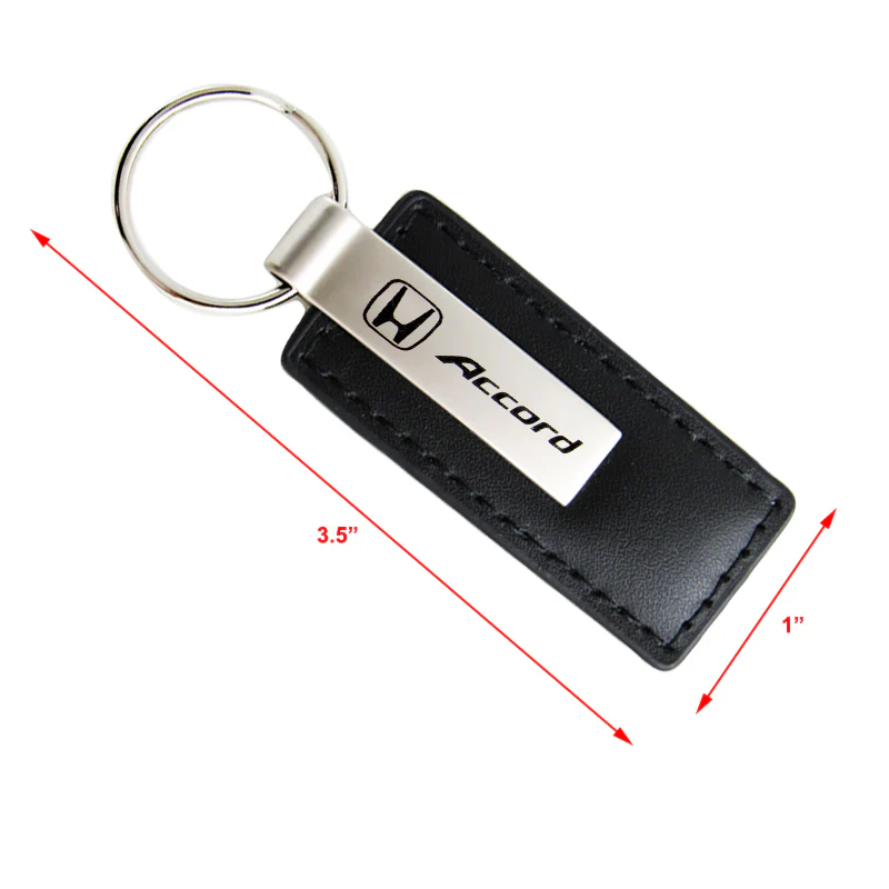 For Honda ACCORD Black Leather Chrome Key Fob Rectangle Keychain Keyring Lanyard - Image 3