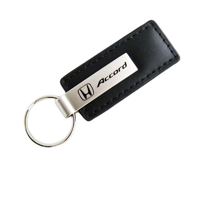 For Honda ACCORD Black Leather Chrome Key Fob Rectangle Keychain Keyring Lanyard - Image 4
