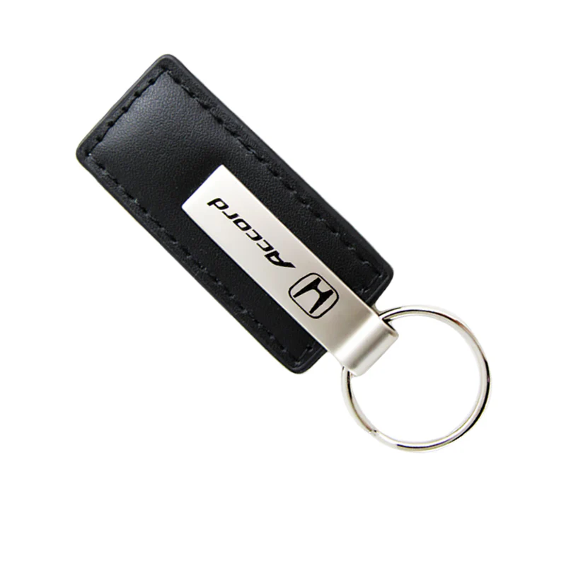For Honda ACCORD Black Leather Chrome Key Fob Rectangle Keychain Keyring Lanyard - Image 5