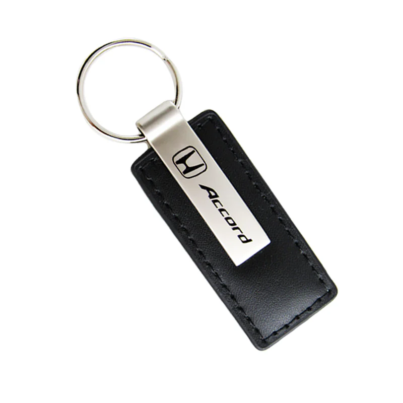 For Honda ACCORD Black Leather Chrome Key Fob Rectangle Keychain Keyring Lanyard - Image 7