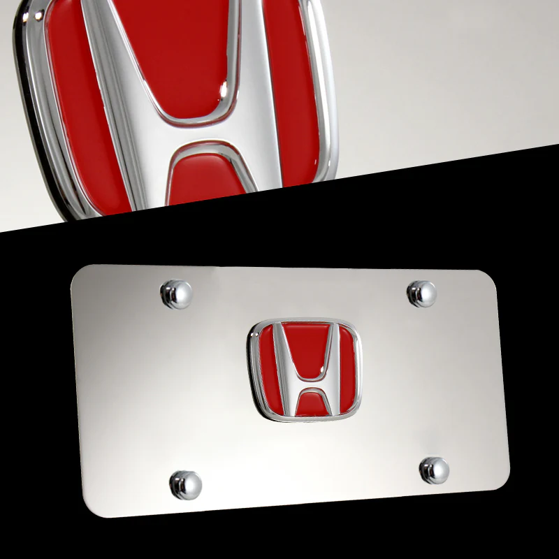 For HONDA Front 3D Mirror Stainless Steel License Plate Frame with Chrome Caps - Image 2