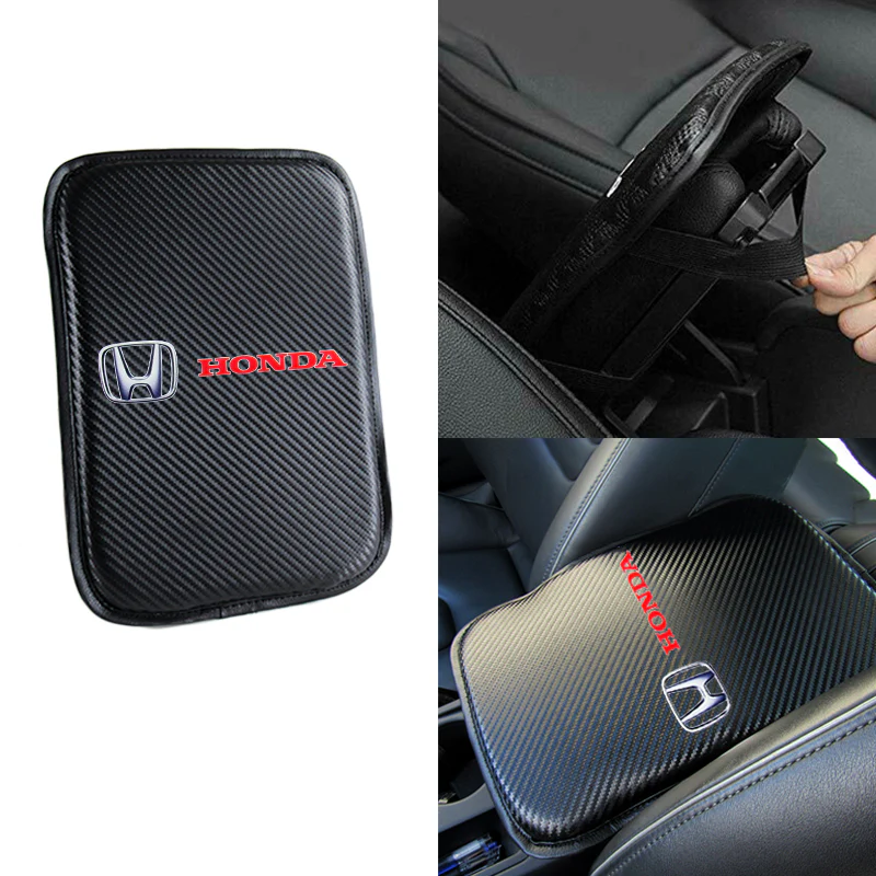 For HONDA Racing Car Center Console Armrest Cushion Mat Pad Cover with Black Leather Keychain Set - Image 3