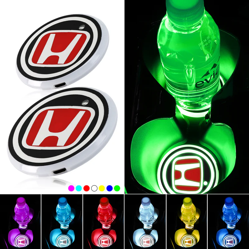 For HONDA Racing Car Center Console Armrest Cushion Mat Pad with LED Coasters Combo Set - Image 3