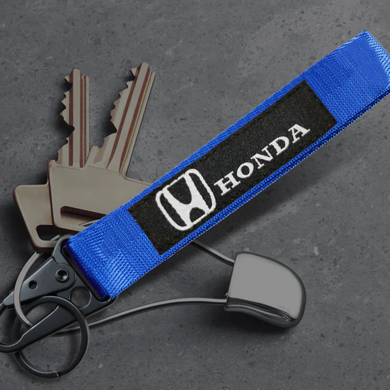 For Honda Racing Logo Keychain Metal Key Ring Hook Blue Strap Nylon Lanyard - Image 2