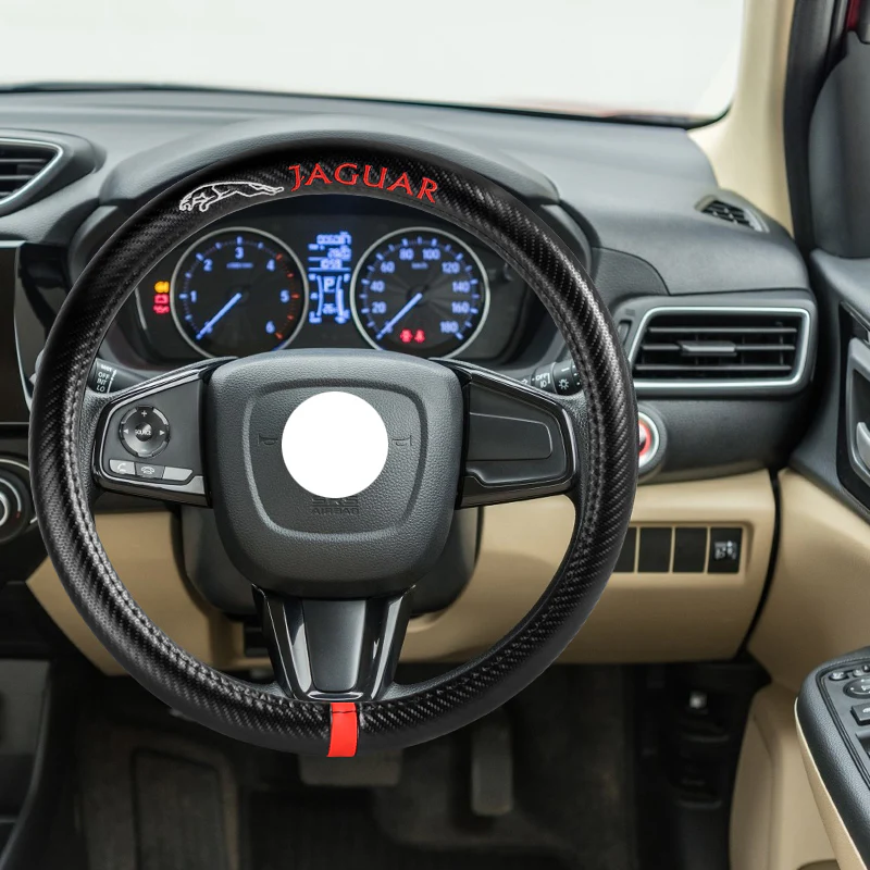 For JAGUAR 15" Diameter Car Steering Wheel Cover Carbon Fiber Look Leather X1 - Image 8