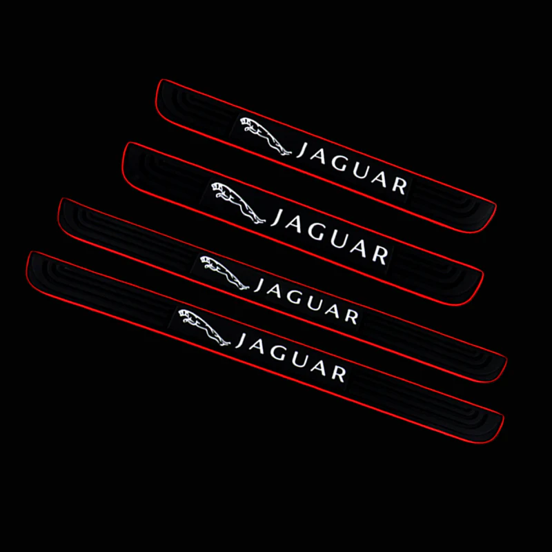 For Jaguar 4PCS Set Red Trimmed Car Door Scuff Sill Cover Panel Step Protector Black Rubber - Image 2