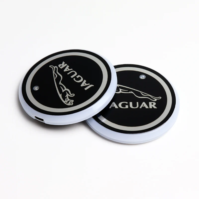 For JAGUAR Switchable 7 Color LED Cup Holder Car Button Mat Atmosphere Light 2PCS - Image 5