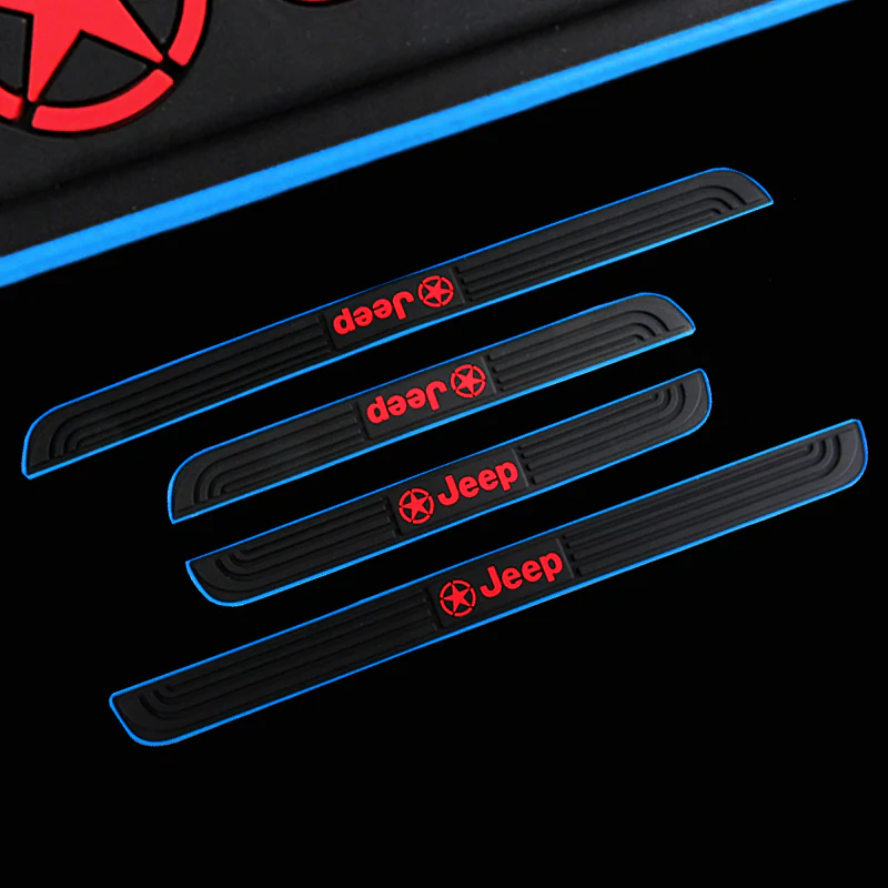 For Jeep 4PCS Blue Border Rubber Car Door Scuff Sill Cover Panel Step Protector - Image 6