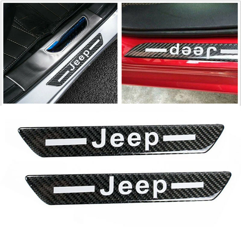 For JEEP Carbon Fiber Car Door Welcome Plate Sill Scuff Cover Panel Sticker 4pc Set - Image 3