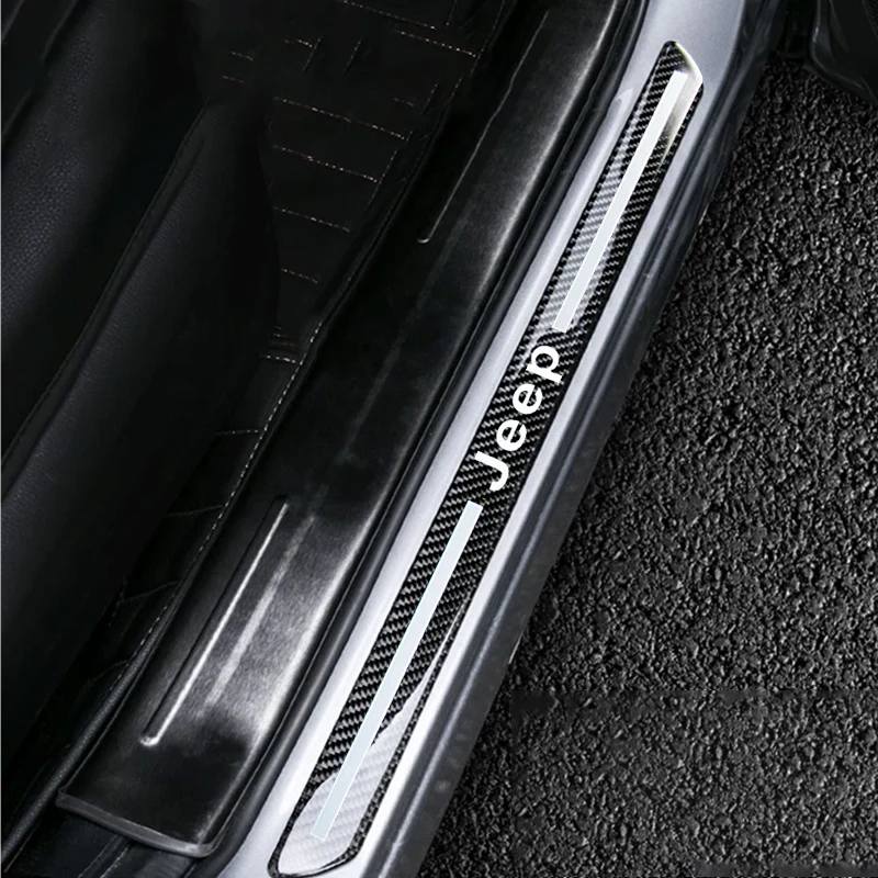 For JEEP Carbon Fiber Car Door Welcome Plate Sill Scuff Cover Panel Sticker 4pc Set - Image 5